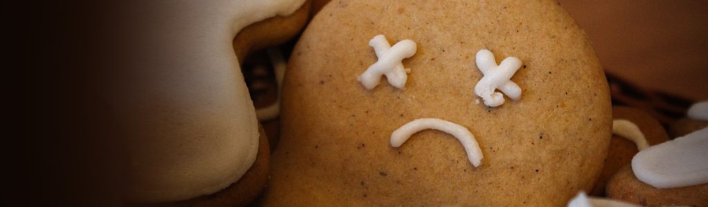 Gingerbread cookie with a frowny face